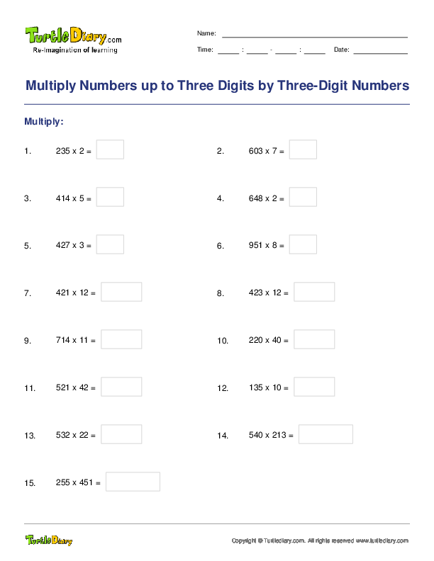 Multiply Numbers up to Three Digits by Three-Digit Numbers