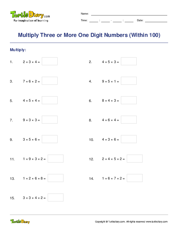 Multiply Three or More One Digit Numbers (Within 100)