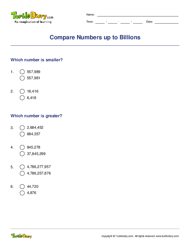 Compare Numbers up to Billions