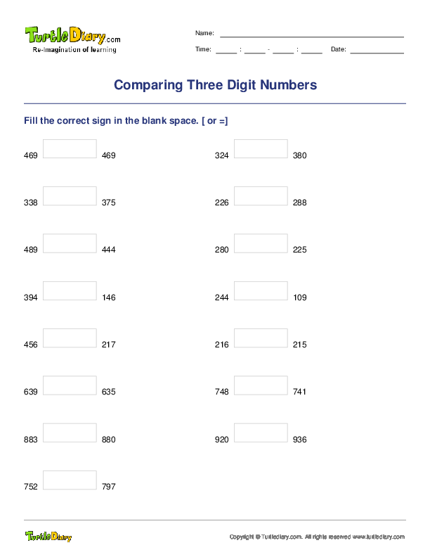 Comparing Three Digit Numbers