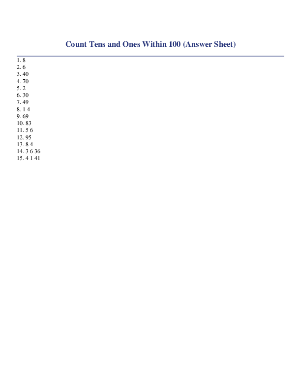 Count Tens and Ones Within 100 Answer