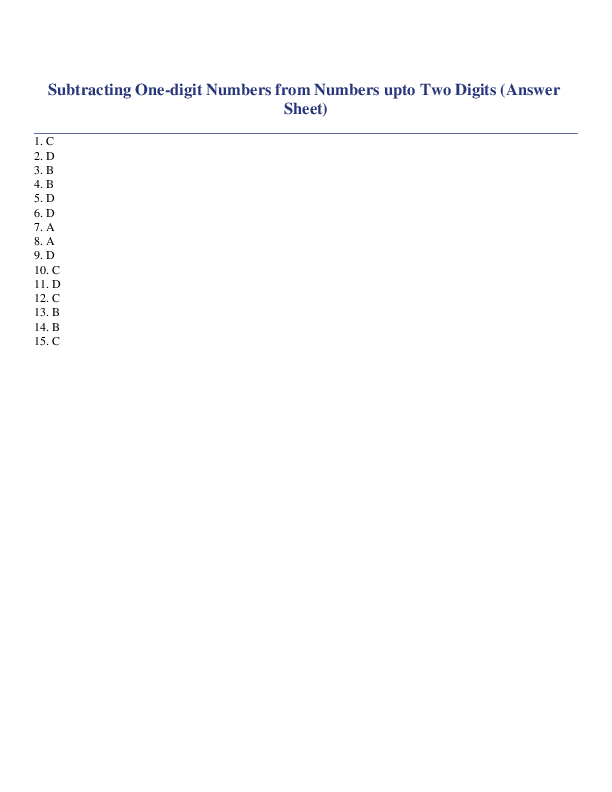 Subtracting One-digit Numbers from Numbers upto Two Digits Answer