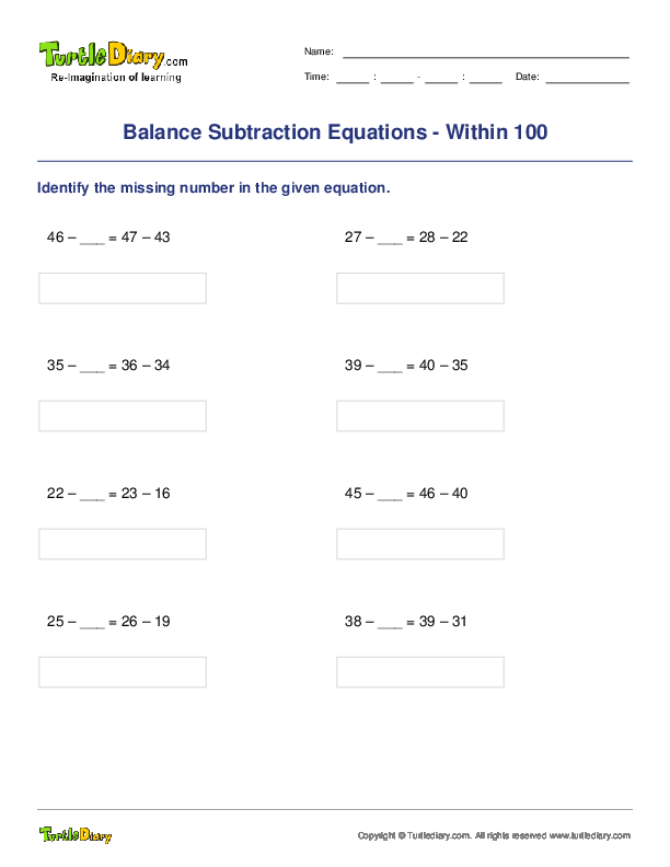 Balance Subtraction Equations - Within 100
