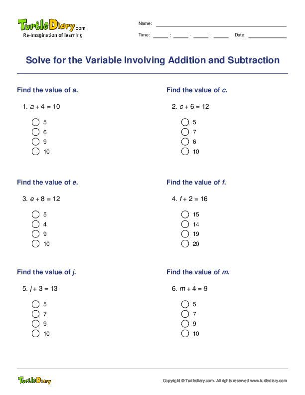 Solve for the Variable Involving Addition and Subtraction
