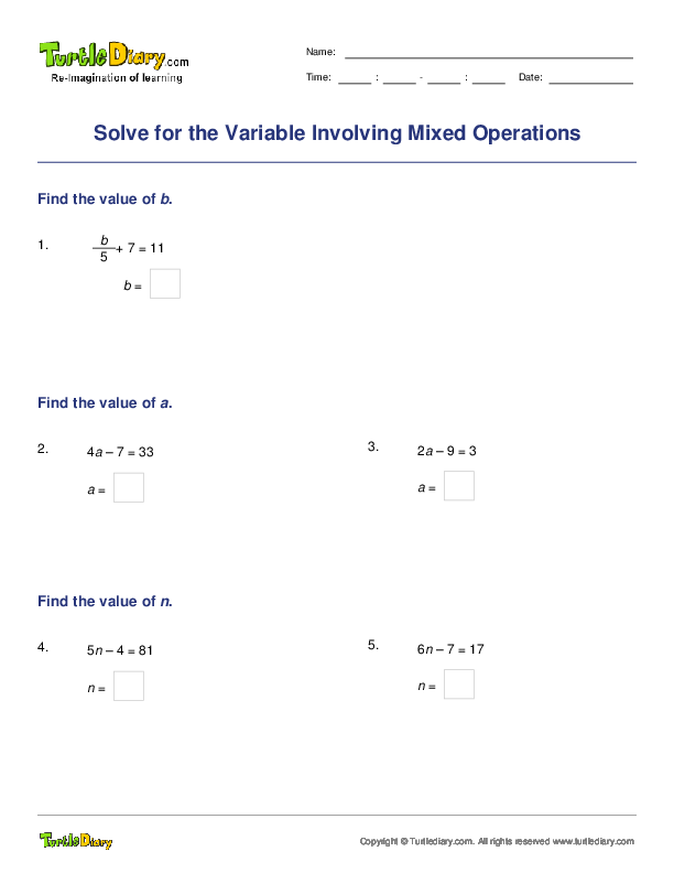 Solve for the Variable Involving Mixed Operations