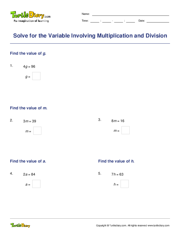 Solve for the Variable Involving Multiplication and Division