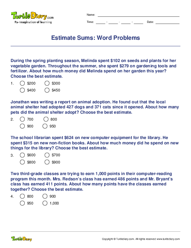 Estimate Sums: Word Problems