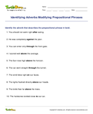 Identifying Adverbs Modifying Prepositional Phrases - adverbs - Fourth Grade