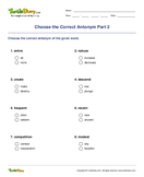Choose the Correct Antonym Part 2 - antonyms-synonyms - Fourth Grade