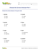 Choose the Correct Antonym Part 1 - antonyms-synonyms - Third Grade