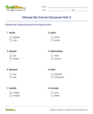 Choose the Correct Synonym Part 2 - antonyms-synonyms - Fourth Grade
