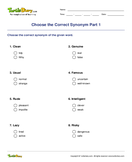 Choose the Correct Synonym Part 1 - antonyms-synonyms - Third Grade