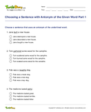 Choosing a Sentence with Antonym of the Given Word Part 1 - antonyms-synonyms - Third Grade
