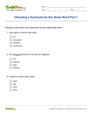 Choosing a Synonym for the Given Word Part 1 - antonyms-synonyms - Third Grade