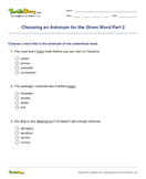 Choosing an Antonym for the Given Word Part 2 - antonyms-synonyms - Fourth Grade