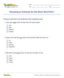 Choosing an Antonym for the Given Word Part 1 - antonyms-synonyms - Third Grade