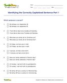 Identifying the Correctly Capitalized Sentence Part 1 - capitalization - First Grade