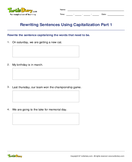 Rewriting Sentences Using Capitalization Part 1 - capitalization - First Grade
