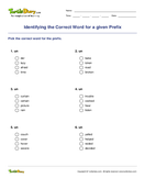 Identifying the Correct Word for a given Prefix - compound-words - Third Grade