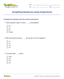 Completing Sentences using Conjunctions - conjunction - First Grade