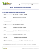 Form Negative Contractions Part 1 - contractions - Third Grade