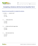 Completing a Sentence with the Correct Quantifier Part 2 - determiners - Second Grade