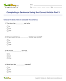 Completing a Sentence Using the Correct Article Part 3 - determiners - Third Grade