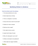 Identifying Articles In a Sentence - determiners - Third Grade