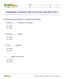 Completing a Sentence with the Correct Quantifier Part 1 - determiners - First Grade