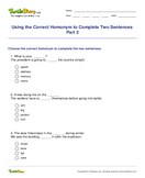 Using the Correct Homonym to Complete Two Sentences Part 2 - homonyms-homophones - Third Grade