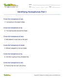 Identifying Homophones Part 1 - homonyms-homophones - First Grade