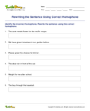 Rewriting the Sentence Using Correct Homophone - homonyms-homophones - Third Grade