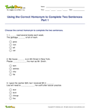 Using the Correct Homonym to Complete Two Sentences Part 1 - homonyms-homophones - Second Grade