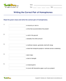 Writing the Correct Pair of Homophones - homonyms-homophones - Third Grade