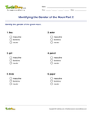 Identifying the Gender of the Noun Part 2 - noun - Second Grade