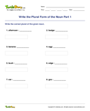 Write the Plural Form of the Noun Part 1 - noun - Third Grade