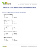 Identifying Part of Speech for the Underlined Word Part 2 - parts-of-speech - Fifth Grade