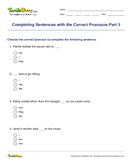 Completing Sentences with the Correct Pronouns Part 3 - pronoun - Fourth Grade