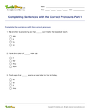 Completing Sentences with the Correct Pronouns Part 1 - pronoun - First Grade