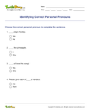 Identifying Correct Personal Pronouns - pronoun - First Grade