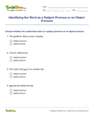 Identifying the Word as a Subject Pronoun or an Object Pronoun - pronoun - Third Grade