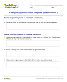 Change Fragments into Complete Sentence Part 2 - sentences - Fourth Grade