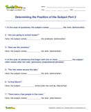 Determining the Position of the Subject Part 2 - sentence - Fourth Grade