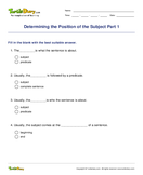 Determining the Position of the Subject Part 1 - sentences - Third Grade