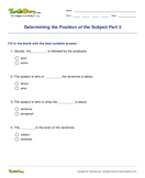 Determining the Position of the Subject Part 3 - sentence - Fifth Grade