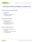 Identifying a Sentence as Complete or Incomplete Part 3 - sentence - Fourth Grade