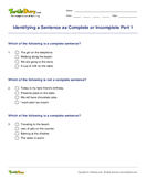 Identifying a Sentence as Complete or Incomplete Part 1 - sentences - Second Grade