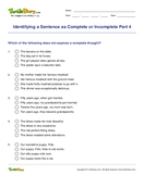 Identifying a Sentence as Complete or Incomplete Part 4 - sentences - Fifth Grade