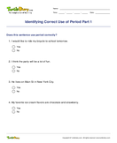 Identifying Correct Use of Period Part 1 - sentences - Third Grade