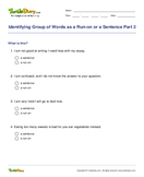 Identifying Group of Words as a Run-on or a Sentence Part 2 - sentences - Fourth Grade